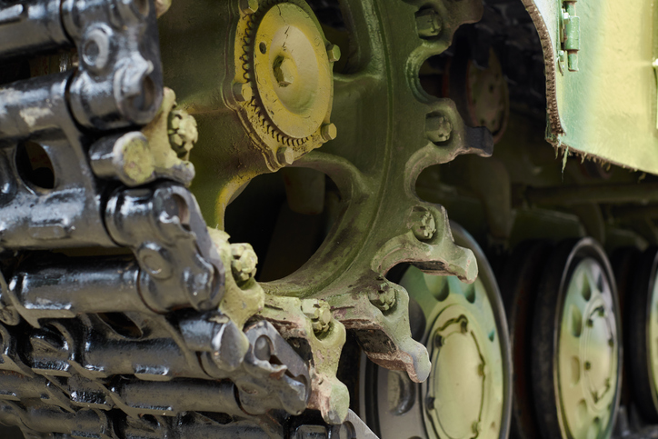 the chassis of a military tank close view